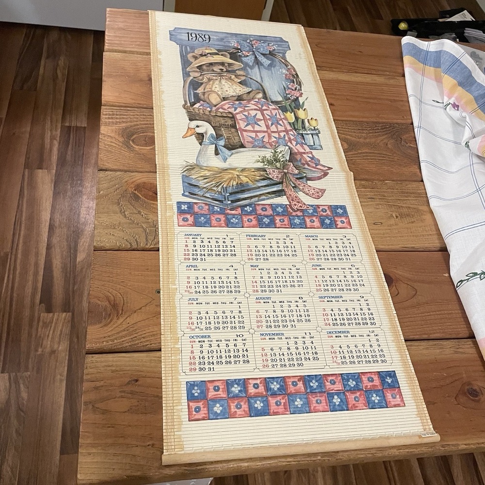 Vintage Almar Industries Roll Up Bamboo Goose Cottagecore Reverse Calendar 1989
